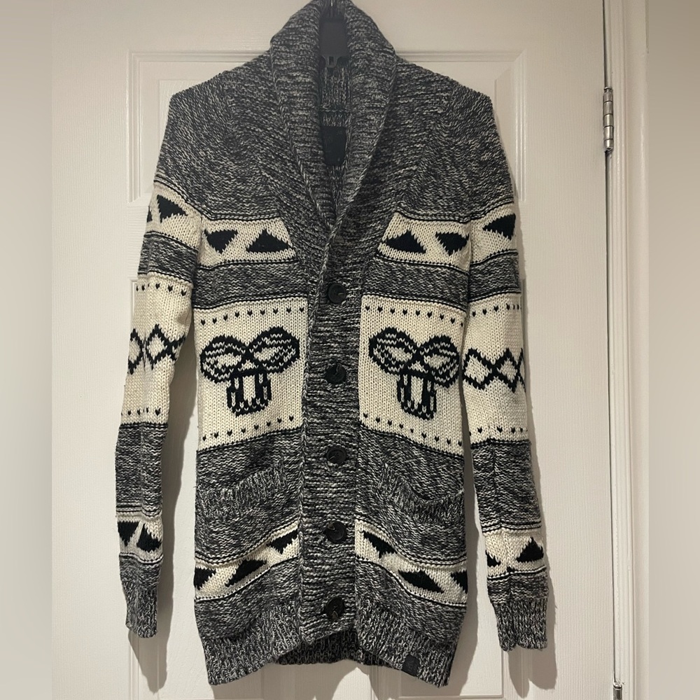 TNA Wool Cardigan. Size M. Black and cream.